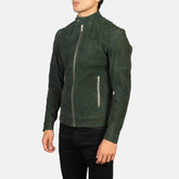 Zavion Green Suede Quilted Biker Jacket
